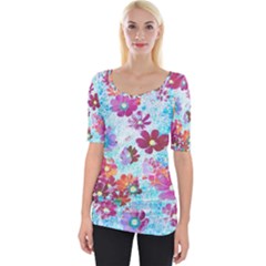 Cosmos Flowers Wide Neckline Tee