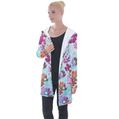 Cosmos Flowers Longline Hooded Cardigan by DinkovaArt