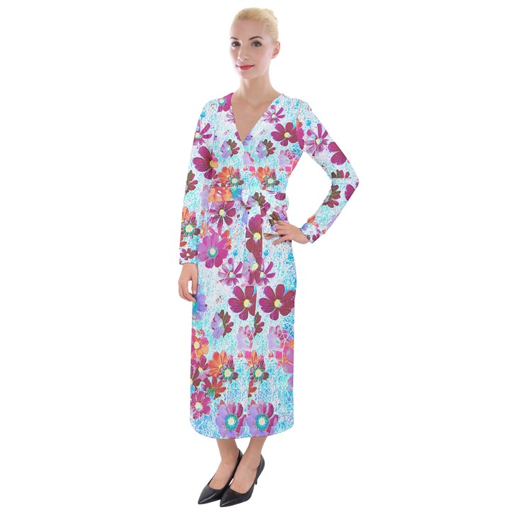 Cosmos Flowers Velvet Maxi Wrap Dress