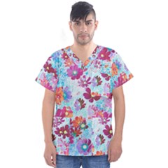 Cosmos Flowers Men s V-Neck Scrub Top