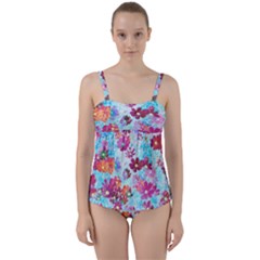 Cosmos Flowers Twist Front Tankini Set