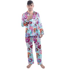 Cosmos Flowers Men s Long Sleeve Satin Pyjamas Set by DinkovaArt