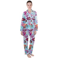 Cosmos Flowers Satin Long Sleeve Pyjamas Set by DinkovaArt