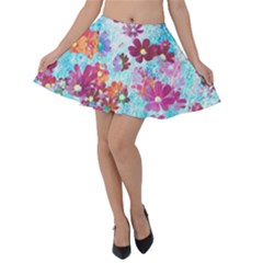 Cosmos Flowers Velvet Skater Skirt