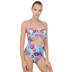 Cosmos Flowers Scallop Top Cut Out Swimsuit