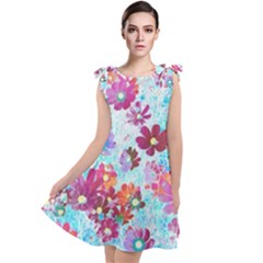 Cosmos Flowers Tie Up Tunic Dress by DinkovaArt