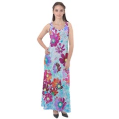 Cosmos Flowers Sleeveless Velour Maxi Dress