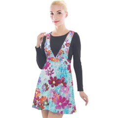 Cosmos Flowers Plunge Pinafore Velour Dress