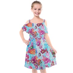 Cosmos Flowers Kids  Cut Out Shoulders Chiffon Dress