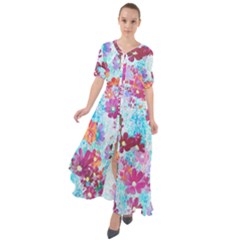 Cosmos Flowers Waist Tie Boho Maxi Dress