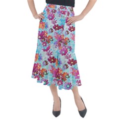 Cosmos Flowers Midi Mermaid Skirt by DinkovaArt