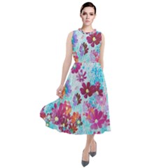 Cosmos Flowers Round Neck Boho Dress