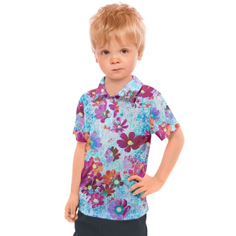 Cosmos Flowers Kids  Polo Tee by DinkovaArt