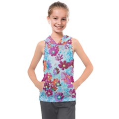 Cosmos Flowers Kids  Sleeveless Hoodie by DinkovaArt