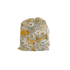 Cosmos Flowers Sepia Color Drawstring Pouch (small) by DinkovaArt