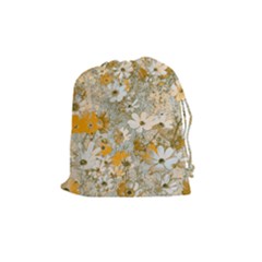 Cosmos Flowers Sepia Color Drawstring Pouch (medium) by DinkovaArt