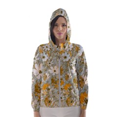 Cosmos Flowers Sepia Color Women s Hooded Windbreaker by DinkovaArt