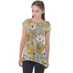 Cosmos Flowers Sepia Color Cap Sleeve High Low Top by DinkovaArt