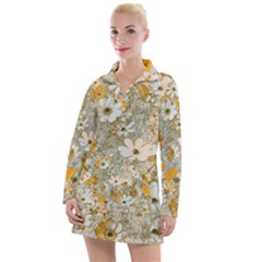 Cosmos Flowers Sepia Color Women s Long Sleeve Casual Dress by DinkovaArt