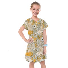 Cosmos Flowers Sepia Color Kids  Drop Waist Dress by DinkovaArt