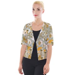 Cosmos Flowers Sepia Color Cropped Button Cardigan by DinkovaArt