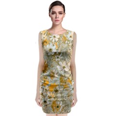 Cosmos Flowers Sepia Color Sleeveless Velvet Midi Dress