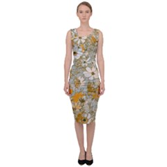 Cosmos Flowers Sepia Color Sleeveless Pencil Dress by DinkovaArt