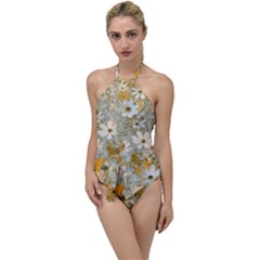 Cosmos Flowers Sepia Color Go With The Flow One Piece Swimsuit by DinkovaArt