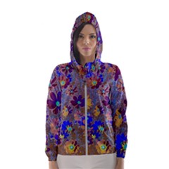 Cosmos Flowers Brown Blue Women s Hooded Windbreaker by DinkovaArt