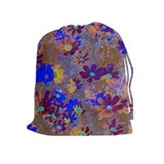 Cosmos Flowers Brown Blue Drawstring Pouch (xl) by DinkovaArt