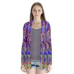 Cosmos Flowers Brown Blue Drape Collar Cardigan by DinkovaArt