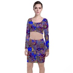 Cosmos Flowers Brown Blue Top And Skirt Sets by DinkovaArt