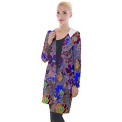 Cosmos Flowers Brown Blue Hooded Pocket Cardigan by DinkovaArt