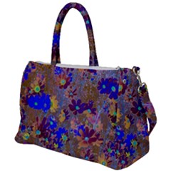 Cosmos Flowers Brown Blue Duffel Travel Bag by DinkovaArt