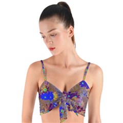 Cosmos Flowers Brown Blue Woven Tie Front Bralet by DinkovaArt