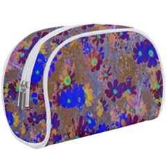 Cosmos Flowers Brown Blue Makeup Case (large) by DinkovaArt