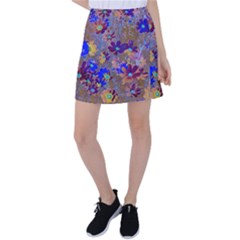 Cosmos Flowers Brown Blue Tennis Skirt by DinkovaArt