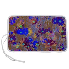 Cosmos Flowers Brown Blue Pen Storage Case (l) by DinkovaArt