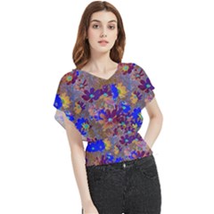 Cosmos Flowers Brown Blue Butterfly Chiffon Blouse