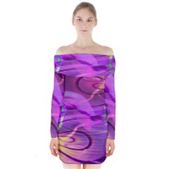 Infinity Painting Purple Long Sleeve Off Shoulder Dress by DinkovaArt