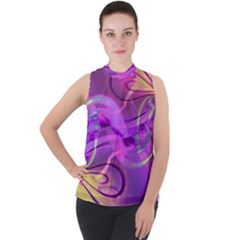 Infinity Painting Purple Mock Neck Chiffon Sleeveless Top by DinkovaArt