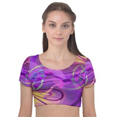 Infinity Painting Purple Velvet Short Sleeve Crop Top  by DinkovaArt