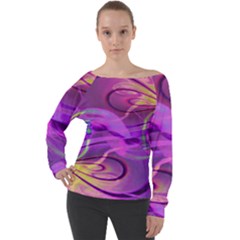 Infinity Painting Purple Off Shoulder Long Sleeve Velour Top by DinkovaArt