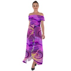 Infinity Painting Purple Off Shoulder Open Front Chiffon Dress by DinkovaArt