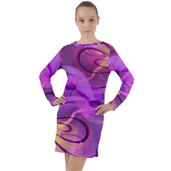 Infinity Painting Purple Long Sleeve Hoodie Dress by DinkovaArt