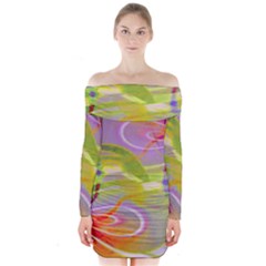 Infinity Painting Green Long Sleeve Off Shoulder Dress by DinkovaArt