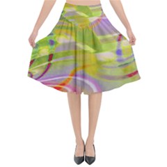 Infinity Painting Green Flared Midi Skirt by DinkovaArt