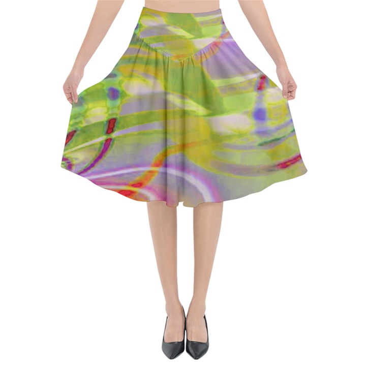 Infinity Painting Green Flared Midi Skirt