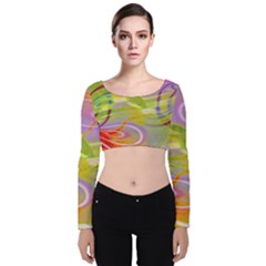 Infinity Painting Green Velvet Long Sleeve Crop Top by DinkovaArt