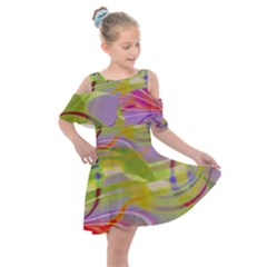 Infinity Painting Green Kids  Shoulder Cutout Chiffon Dress by DinkovaArt